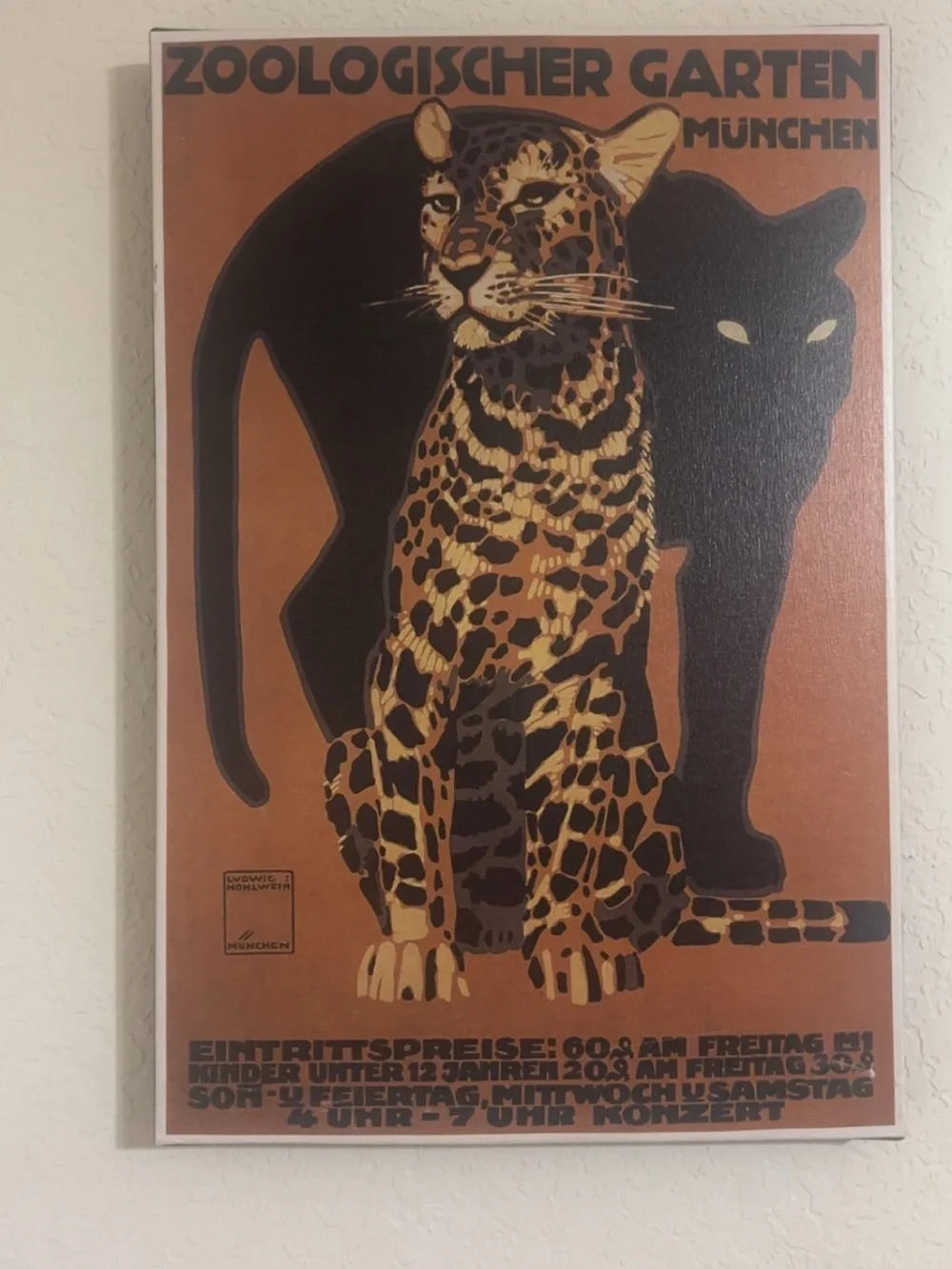 Vintage Zoologischer Garten München Leopard Poster - Brown & Black
